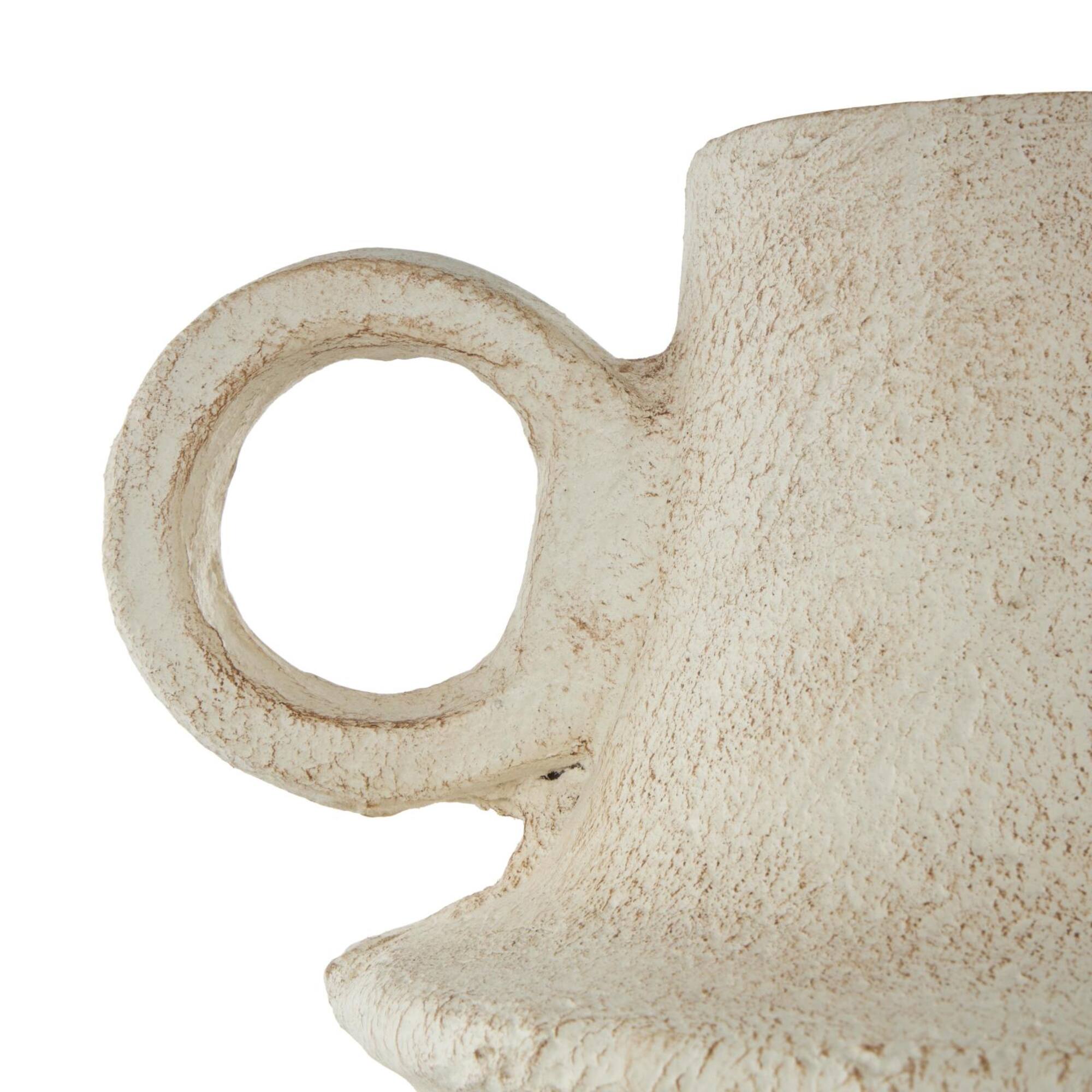 15.25" Cream Textured Paper Mache Fluted Vase with Ring Handle